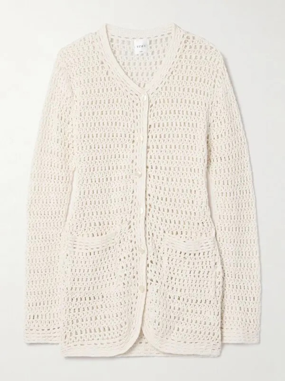 Leset Lucy Crotched Cotton Cardigan In Cream Medium / Large